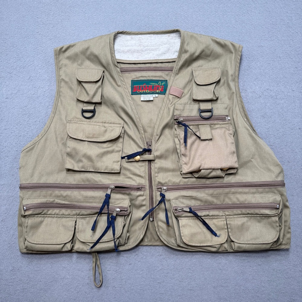 Bushline Outdoor Vest Men's Large Beige Safari Pockets Hunting Fishing Utility